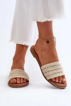 Damskie Boto Klapki Damskie Z Plecionką Na Płaskim Obcasie Jasnobeżowe Radians