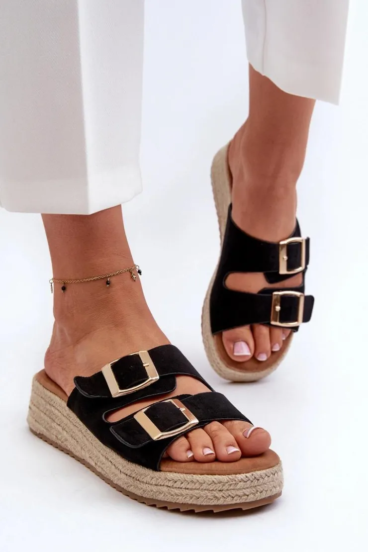 Boto Klapki Damskie Klasyczne*Klapki Damskie Z Plecionką Eko Zamszowe Czarne Zaloemi Czarny