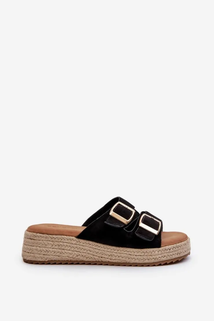 Boto Klapki Damskie Klasyczne*Klapki Damskie Z Plecionką Eko Zamszowe Czarne Zaloemi Czarny