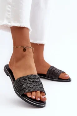 Online Boto Klapki Damskie Z Plecionką Na Płaskim Obcasie Czarne Radians