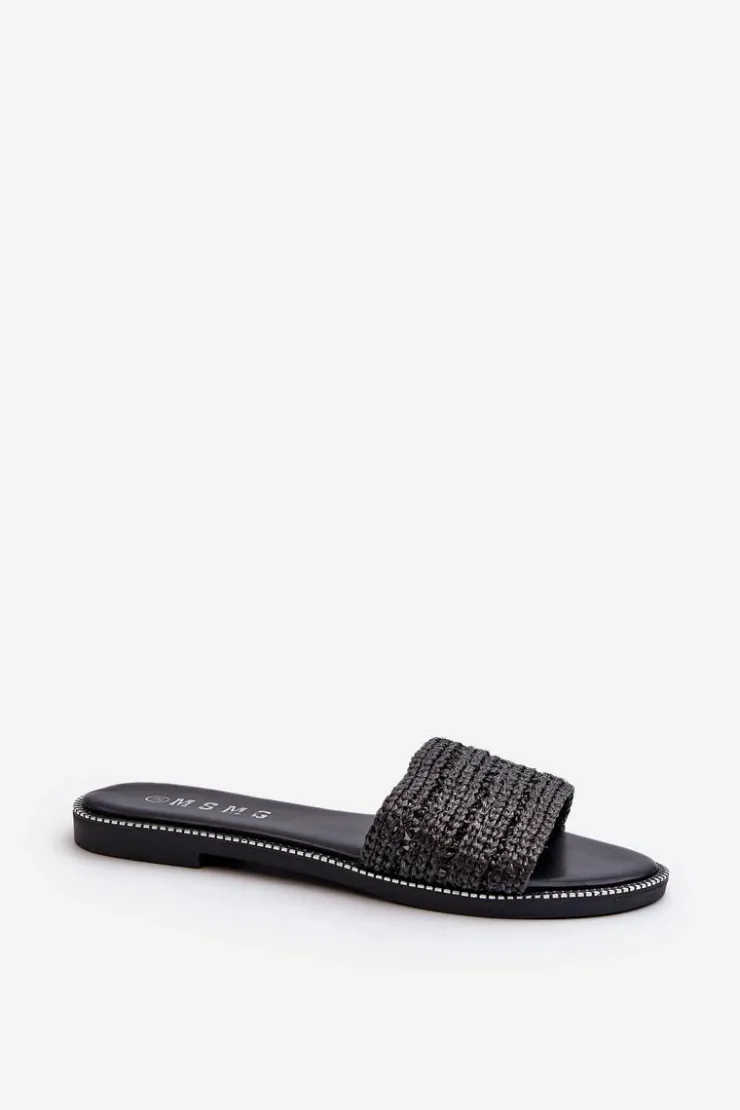 Online Boto Klapki Damskie Z Plecionką Na Płaskim Obcasie Czarne Radians