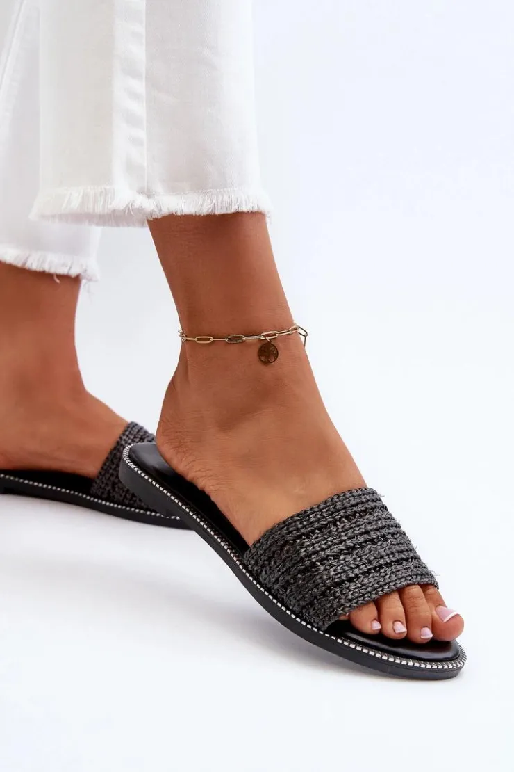 Online Boto Klapki Damskie Z Plecionką Na Płaskim Obcasie Czarne Radians