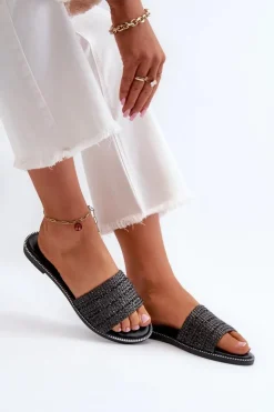 Online Boto Klapki Damskie Z Plecionką Na Płaskim Obcasie Czarne Radians