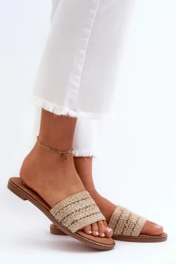 Boto Klapki Damskie Klasyczne*Klapki Damskie Z Plecionką Na Płaskim Obcasie Beżowe Radians