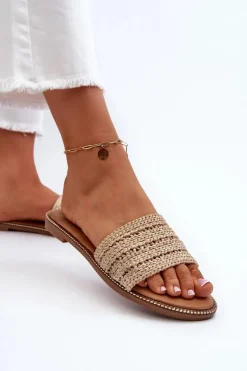 Boto Klapki Damskie Klasyczne*Klapki Damskie Z Plecionką Na Płaskim Obcasie Beżowe Radians