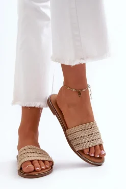 Boto Klapki Damskie Klasyczne*Klapki Damskie Z Plecionką Na Płaskim Obcasie Beżowe Radians