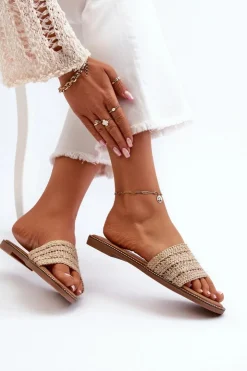 Boto Klapki Damskie Klasyczne*Klapki Damskie Z Plecionką Na Płaskim Obcasie Beżowe Radians