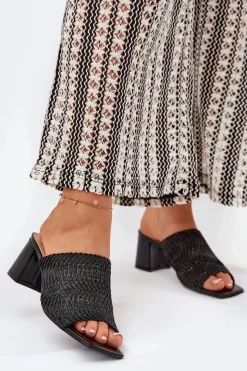 Damskie Boto Klapki Damskie Z Plecionką Na Obcasie Czarne Ciariloria