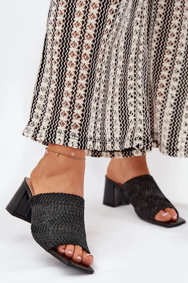 Damskie Boto Klapki Damskie Z Plecionką Na Obcasie Czarne Ciariloria