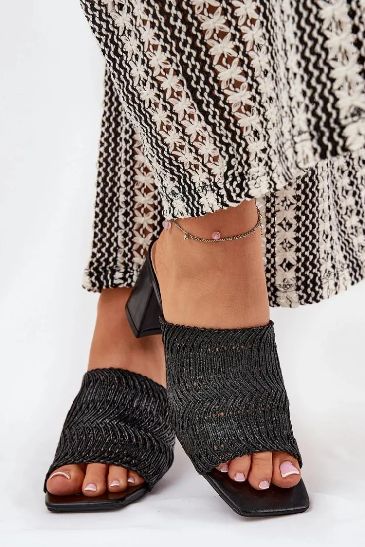 Damskie Boto Klapki Damskie Z Plecionką Na Obcasie Czarne Ciariloria