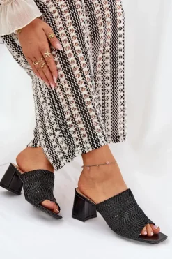 Damskie Boto Klapki Damskie Z Plecionką Na Obcasie Czarne Ciariloria