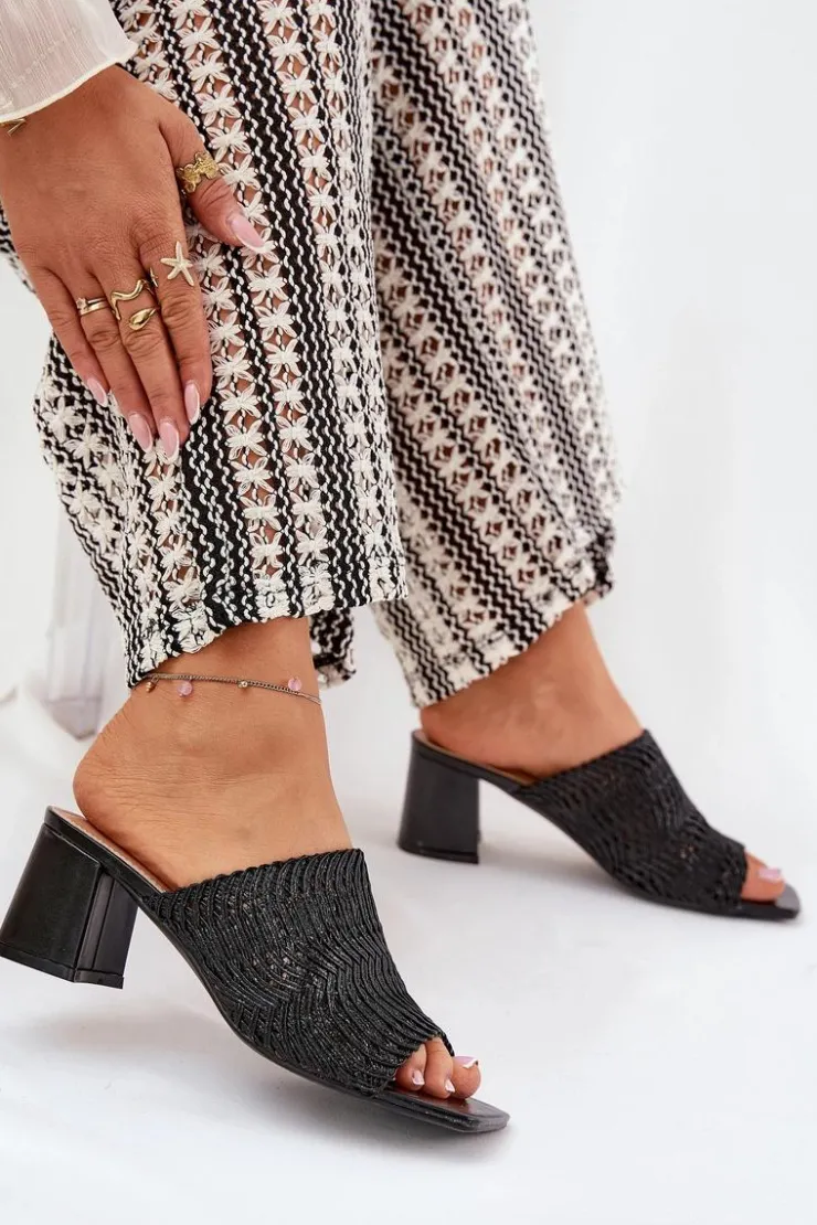 Damskie Boto Klapki Damskie Z Plecionką Na Obcasie Czarne Ciariloria