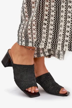 Damskie Boto Klapki Damskie Z Plecionką Na Obcasie Czarne Ciariloria