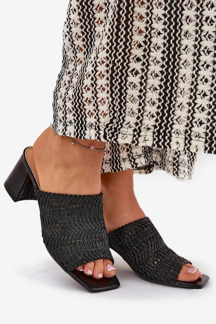 Damskie Boto Klapki Damskie Z Plecionką Na Obcasie Czarne Ciariloria