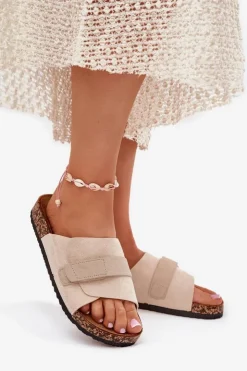 Boto Klapki Korkowe|Klapki Damskie Klasyczne*Klapki Damskie Z Rzepem Na Korkowej Platformie Beżowe Baylin