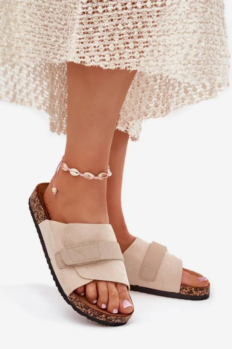 Boto Klapki Korkowe|Klapki Damskie Klasyczne*Klapki Damskie Z Rzepem Na Korkowej Platformie Beżowe Baylin