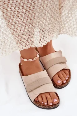 Boto Klapki Korkowe|Klapki Damskie Klasyczne*Klapki Damskie Z Rzepem Na Korkowej Platformie Beżowe Baylin