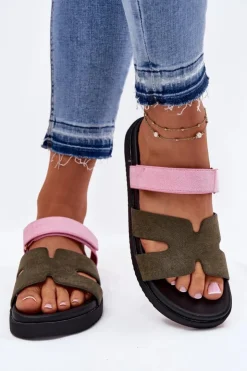 Damskie Buty damskie Vinceza Klapki Damskie Z Rzepem Vinceza 17401 Zielono-Różowe