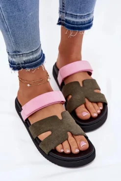 Damskie Buty damskie Vinceza Klapki Damskie Z Rzepem Vinceza 17401 Zielono-Różowe