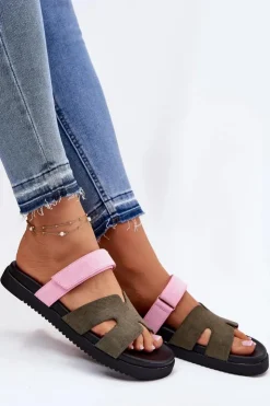 Damskie Buty damskie Vinceza Klapki Damskie Z Rzepem Vinceza 17401 Zielono-Różowe