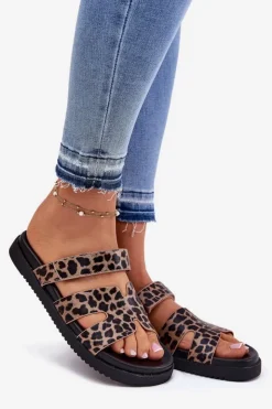 Best Buty damskie Vinceza Klapki Damskie Z Rzepem Vinceza 17401 Panterka Brązowy