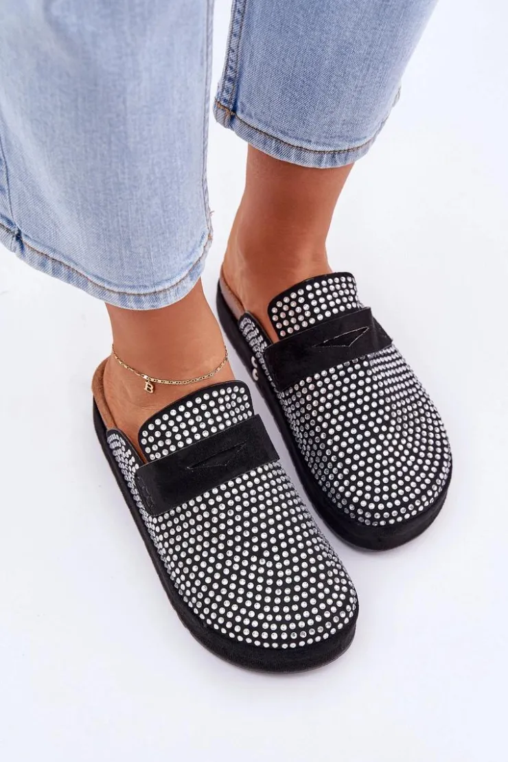 Boto Klapki Na Platformie|Klapki Damskie Klasyczne*Klapki Damskie Zdobione Cyrkoniami Na Platformie Czarne Deorani Czarny