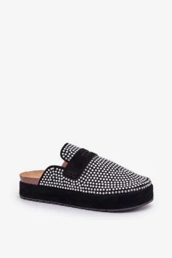 Boto Klapki Na Platformie|Klapki Damskie Klasyczne*Klapki Damskie Zdobione Cyrkoniami Na Platformie Czarne Deorani Czarny