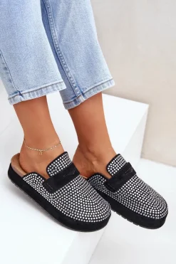 Boto Klapki Na Platformie|Klapki Damskie Klasyczne*Klapki Damskie Zdobione Cyrkoniami Na Platformie Czarne Deorani Czarny