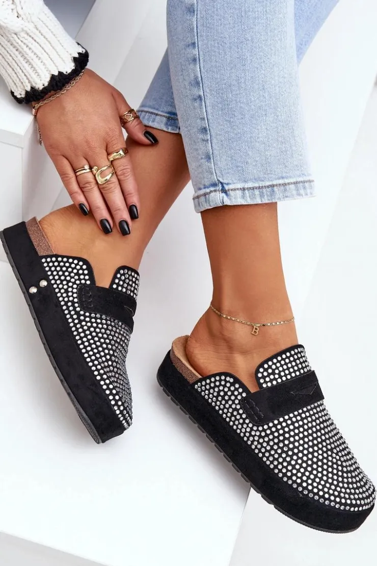 Boto Klapki Na Platformie|Klapki Damskie Klasyczne*Klapki Damskie Zdobione Cyrkoniami Na Platformie Czarne Deorani Czarny