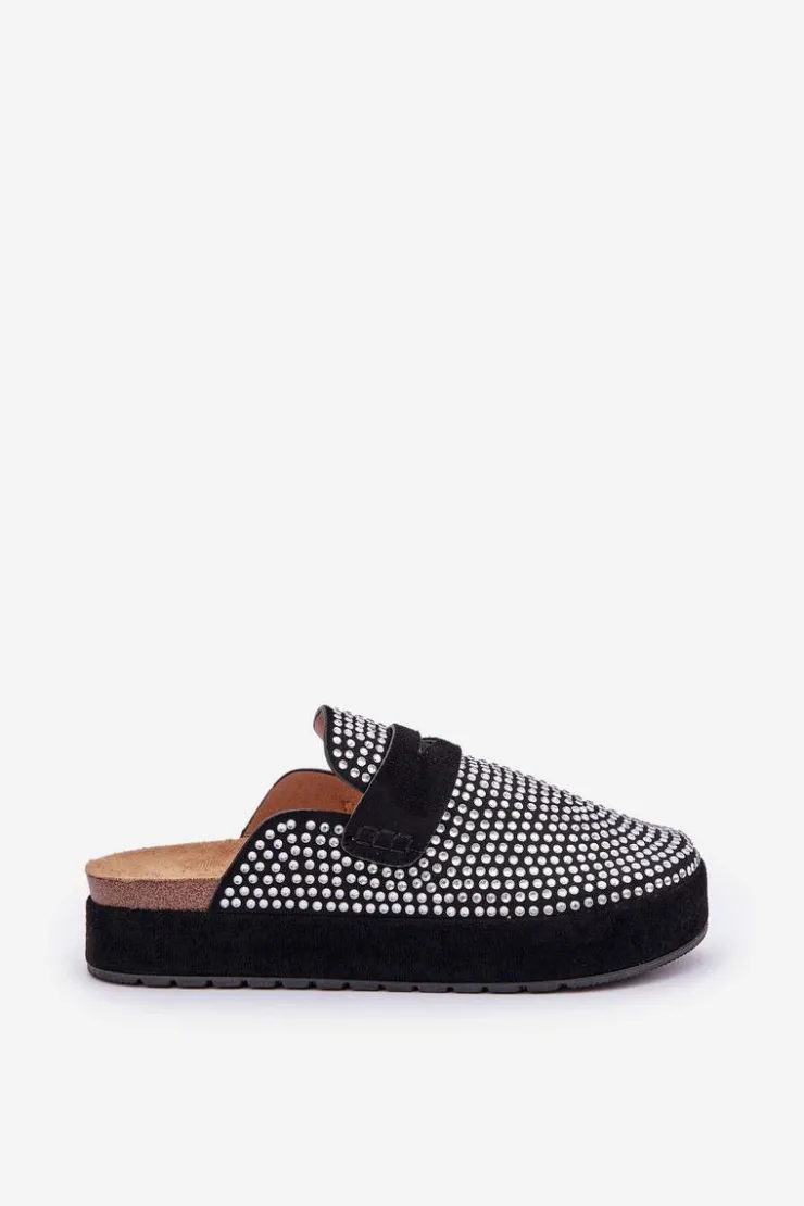 Boto Klapki Na Platformie|Klapki Damskie Klasyczne*Klapki Damskie Zdobione Cyrkoniami Na Platformie Czarne Deorani Czarny