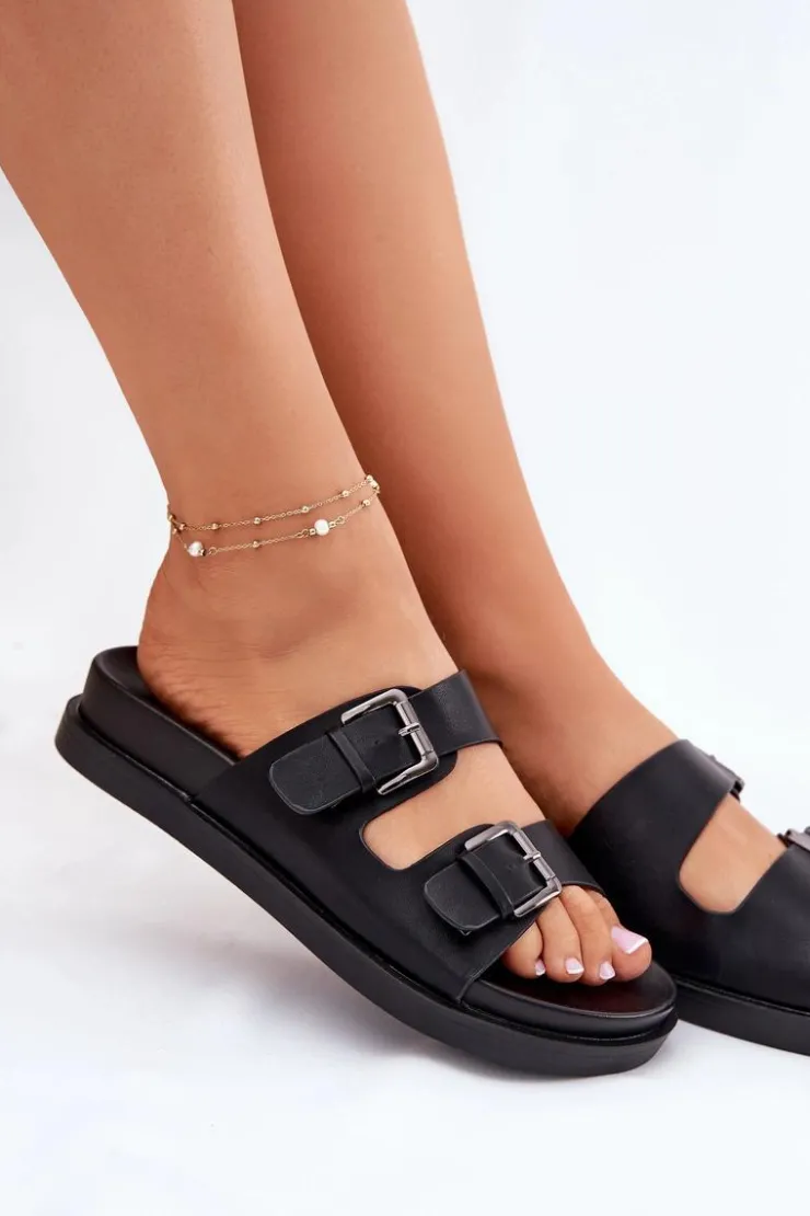 Evento Klapki Na Platformie|Klapki Damskie Klasyczne*Klapki Damskie Ze Srebrnymi Klamrami Czarne Sonarea Czarny