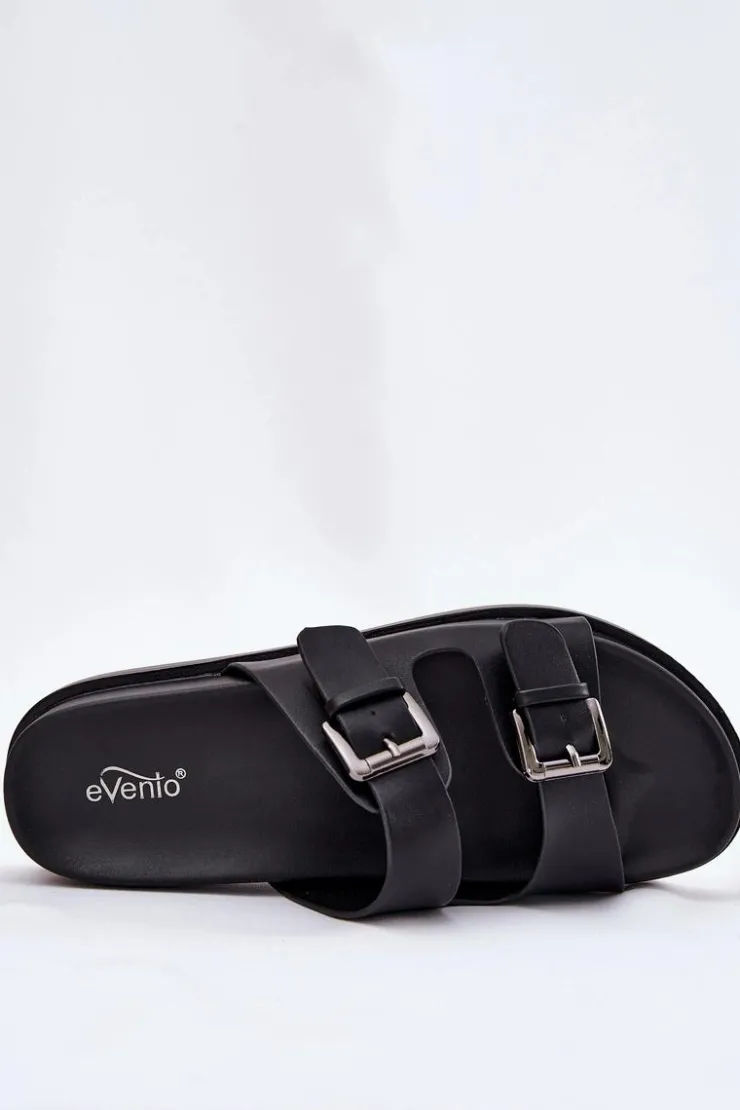 Evento Klapki Na Platformie|Klapki Damskie Klasyczne*Klapki Damskie Ze Srebrnymi Klamrami Czarne Sonarea Czarny