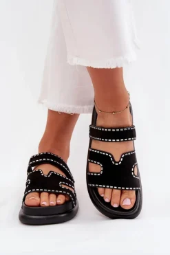 Outlet Boto Klapki Damskie Ze Zdobieniem Na Platformie Czarne Delyna Czarny