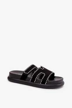 Outlet Boto Klapki Damskie Ze Zdobieniem Na Platformie Czarne Delyna Czarny