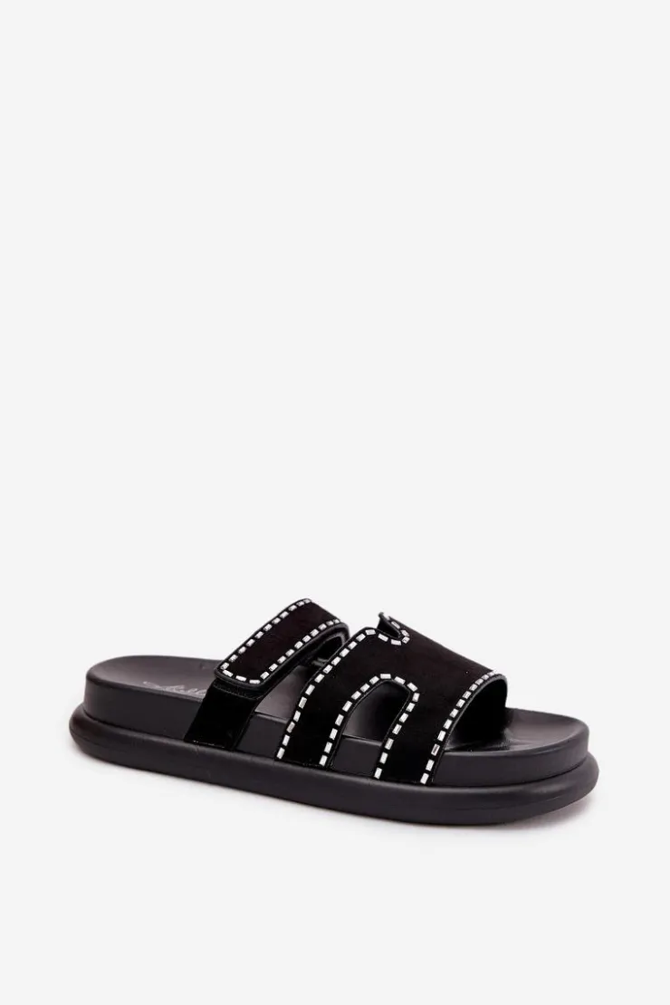 Outlet Boto Klapki Damskie Ze Zdobieniem Na Platformie Czarne Delyna Czarny