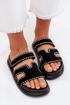 Outlet Boto Klapki Damskie Ze Zdobieniem Na Platformie Czarne Delyna Czarny