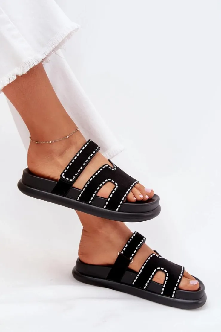 Outlet Boto Klapki Damskie Ze Zdobieniem Na Platformie Czarne Delyna Czarny