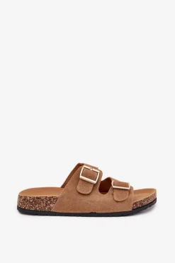 Boto Klapki Korkowe|Klapki Damskie Klasyczne*Klapki Damskie Ze Złotymi Klamrami I Przeszyciami Jasnobrązowe Lunera