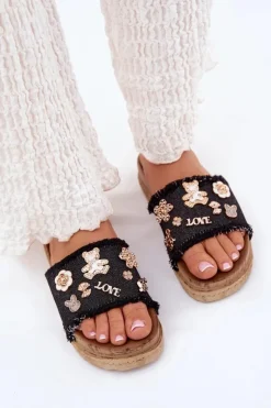 Boto Klapki Na Platformie|Klapki Damskie Klasyczne*Klapki Damskie Ze Złotymi Przypinkami Na Platformie Czarne Rigasta Czarny