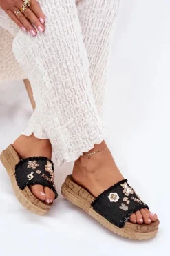 Boto Klapki Na Platformie|Klapki Damskie Klasyczne*Klapki Damskie Ze Złotymi Przypinkami Na Platformie Czarne Rigasta Czarny