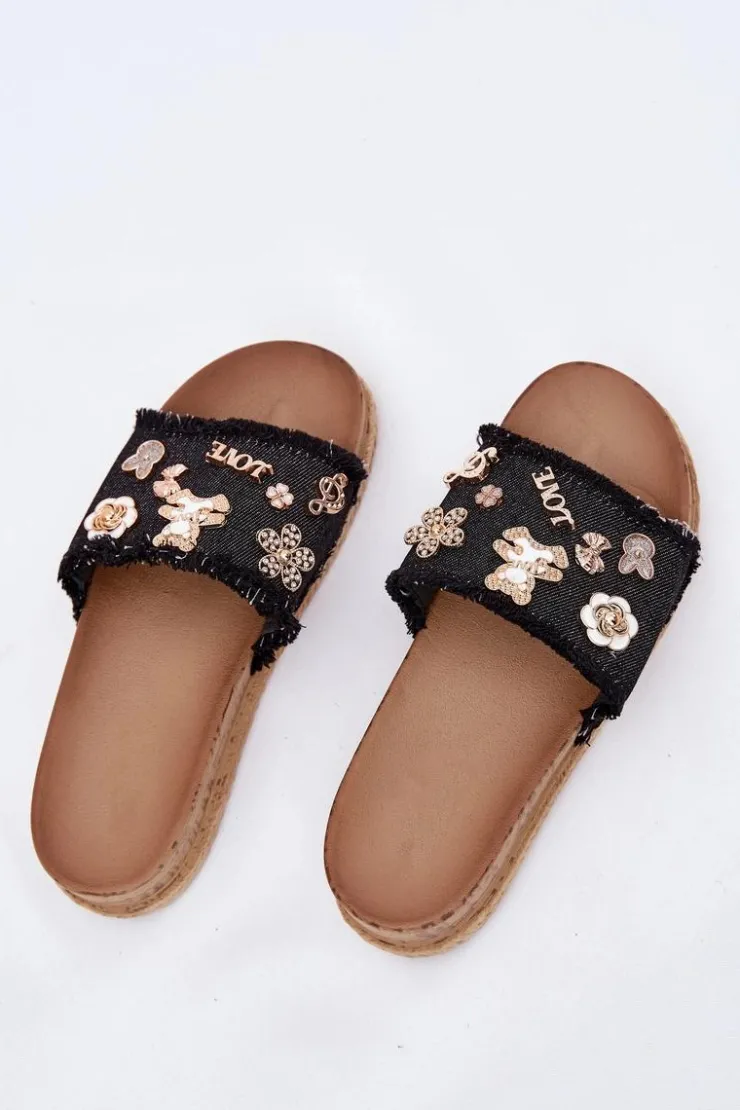 Boto Klapki Na Platformie|Klapki Damskie Klasyczne*Klapki Damskie Ze Złotymi Przypinkami Na Platformie Czarne Rigasta Czarny
