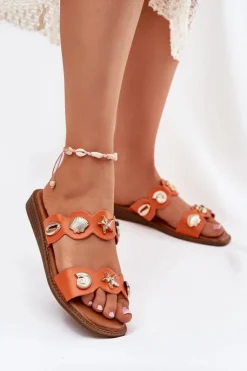 Damskie Boto Klapki Damskie Ze Złotymi Przypinkami Pomarańczowe Jenoriela