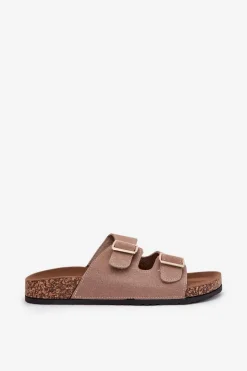 Online Boto Klapki Damskie Ze Złotymi Klamrami I Przeszyciami Khaki Lunera Beżowy