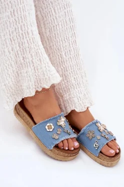 Boto Klapki Na Platformie|Klapki Damskie Klasyczne*Klapki Damskie Ze Złotymi Przypinkami Na Platformie Niebieskie Rigasta