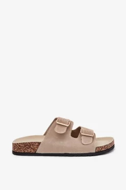 Damskie Boto Klapki Damskie Ze Złotymi Klamrami I Przeszyciami Beżowe Lunera