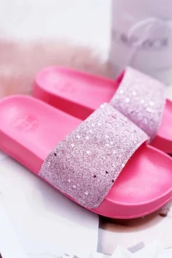 Big Star Shoes Dziewczęce|Klapki Damskie Klasyczne*Klapki Dziecięce Młodzieżowe Big Star Różowe Brokatowe AA374088