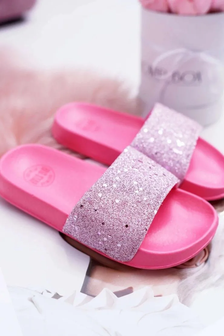 Big Star Shoes Dziewczęce|Klapki Damskie Klasyczne*Klapki Dziecięce Młodzieżowe Big Star Różowe Brokatowe AA374088