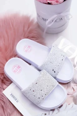 Damskie Big Star Shoes Klapki Dziecięce Młodzieżowe Big Star Białe Brokatowe AA374086