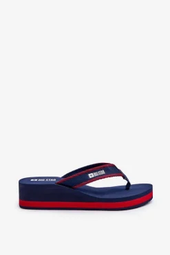 Damskie Big Star Shoes Klapki Japonki Damskie Na Koturnie Big Star NN274A725 Granatowe