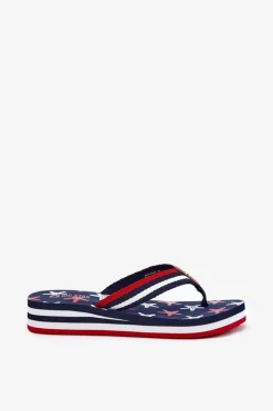 Damskie Big Star Shoes Klapki Japonki Damskie Na Koturnie Big Star RR274A127 Granatowe